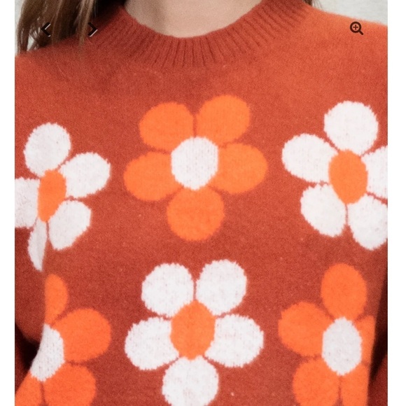 Coco‎ & Jamieson Cropped Sweater Women’s Sz M 2 tone orange with flower design - Picture 6 of 15